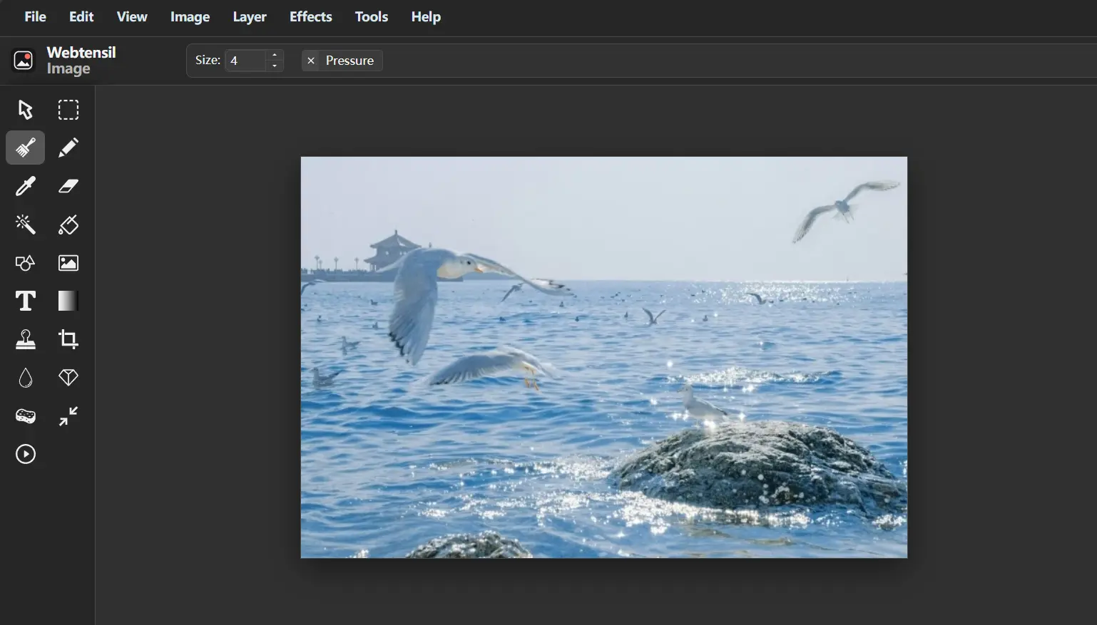 Webtensil Image editor showing a layered image composition